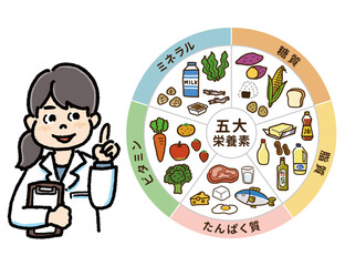 五大栄養素の表と管理栄養士のイラストA