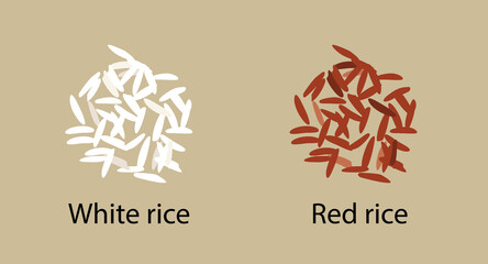 Two handfuls of white parboiled and red cargo rice