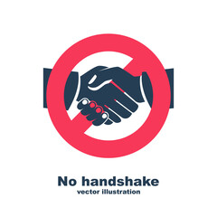Black pictogram do not contact. Silhouette icon No handshake. Red prohibition sign. Precautions and prevention of coronavirus disease. No physical contact. Warning dangerous infection on hands. Vector
