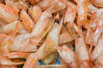 Dried shrimp close-up photo That is produced by themselves as a food ingredient