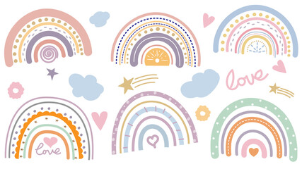 Abstract rainbow scandinavian style Set. Colorful pastel color.