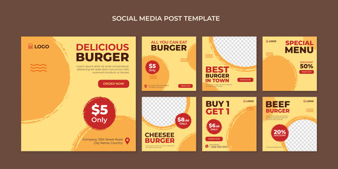 Delicious burger social media post template for fast food restaurant