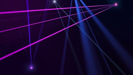 Abstract blue and violet laser light. Copy space, product placement background, 3D rendering