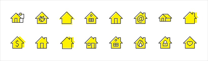 Set of House Vector Home Line Icons. Contains symbols of Conclusion of Contract, Heart, Drop of water, fire, money and more. Editable Stroke. 32x32 pixels.