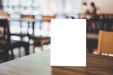 Mock up acrylic frame posters pattern template forms background, blank menu frame on table in...