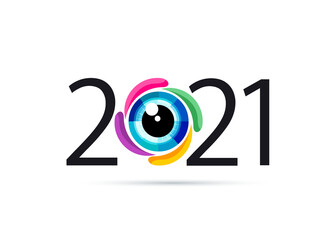 Happy new year 2021. 2021 with vision eye icon

