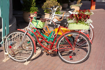 Vintage bicycles with decorative flowers springtime