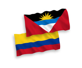 Flags of Antigua and Barbuda and Colombia on a white background