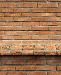 Seamless texture, background wall of red old brick with a ledge. Substrate for design.