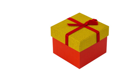 red cardboard gift box with a bow. isolated on a white background.