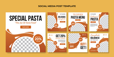 Special pasta social media post template. Food banner for italian food restaurant