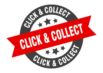 click & collect sign. round ribbon sticker. isolated tag