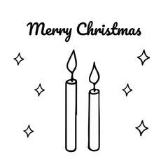 Merry christmas. Magical candles, fire with stars hand drawn illustration. Dreams come true. Doodle sparkles isolated on white background. Black icon picture. Сalligraphic letters.