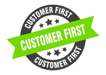 customer first sign. round ribbon sticker. isolated tag