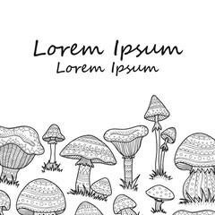 Composition with cute hand drawn abstract mushrooms. Vector ornamental mushrooms collection