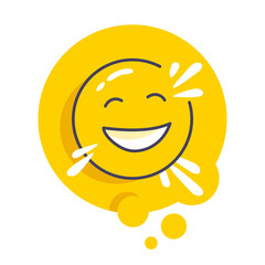 Happy smile - yellow laughing emotional face in original decoration - isolated vector holiday icon