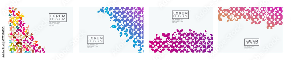 Poster set of template with trendy flower shape pattern on corner position and white space. modern geometri