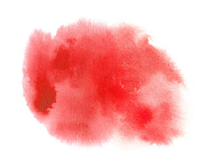 Bright red watercolor background stain with watercolor paint blotch, brush strokes - 375320539