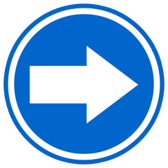 White arrow icon on blue background.