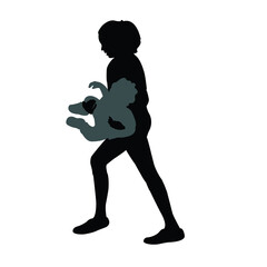 a girl holding the baby, silhouette vector
