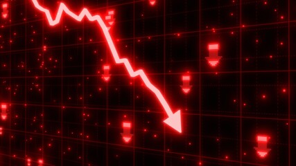 Stock Market Crash of Red Arrow Graph Going Down Into Recession - Abstract Background Texture © IncrediVFX