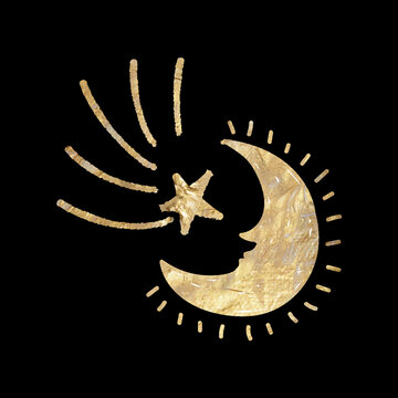 chic golden luxurious retro vintage engraving style. image of the sun and moon phases. culture of occultism. Vector graphics