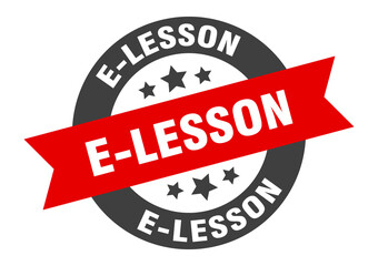 e-lesson sign. round ribbon sticker. isolated tag
