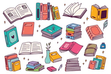 Set of hand drawn books in doodle style vector illustration © mhatzapa