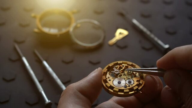 Watchmaker's workshop, mechanical watch repair. SPecial repair kit, close up