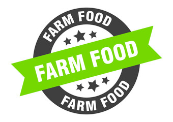farm food sign. round ribbon sticker. isolated tag