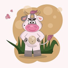 cute cartoon bull with a star in his forehead