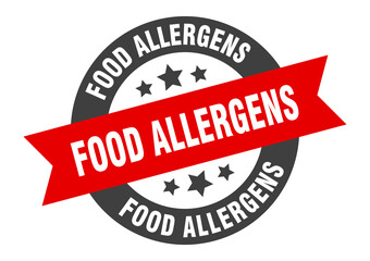 food allergens sign. round ribbon sticker. isolated tag