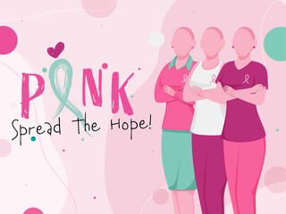 Pink Spread The Hope Text with Faceless Bald Young Women on Pink Background.