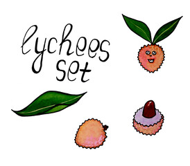 Exotic lychees in a set