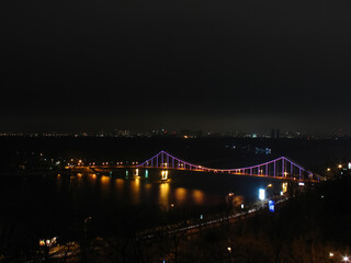 Fototapeta na wymiar Bridge at night Kyiv Ukraine