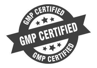 gmp certified sign. round ribbon sticker. isolated tag
