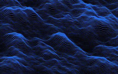 Particle wave background. Abstract dynamic mesh. Big data technology. Vector grid illustration.