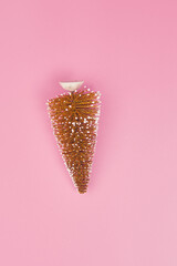 christmas decoration on pink background isolate, copy space, layout