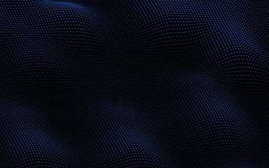 Particle wave background. Abstract dynamic mesh. Big data technology. Vector grid illustration.