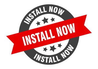 install now sign. round ribbon sticker. isolated tag