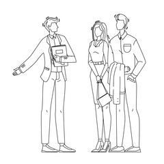 Seller Manager And Clients In Showroom Vector