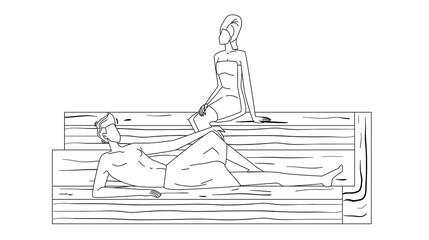 Man And Woman Relax In Sauna Beauty Salon Vector