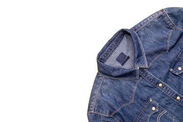 Top view new blue jean jacket isolated on white