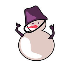 Vector icon cartoon illustration with hat a Snowman. Winter holidays design elements