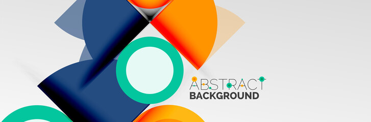 Bright color circles, abstract round shapes and triangles composition with shadow effects. Vector modern geometric design template