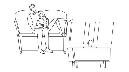 Pastime Couple Family Watching Tv Together Vector