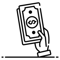 
Hand holding banknote, quick cash icon in flat style 

