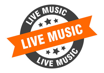live music sign. round ribbon sticker. isolated tag