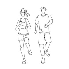 Joggers Man And Woman Running Together Vector