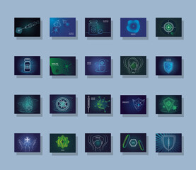immunity icon set, shield protecting from viruses, germs and bacteria